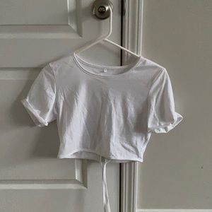 White crop top with strings to wrap around stomach